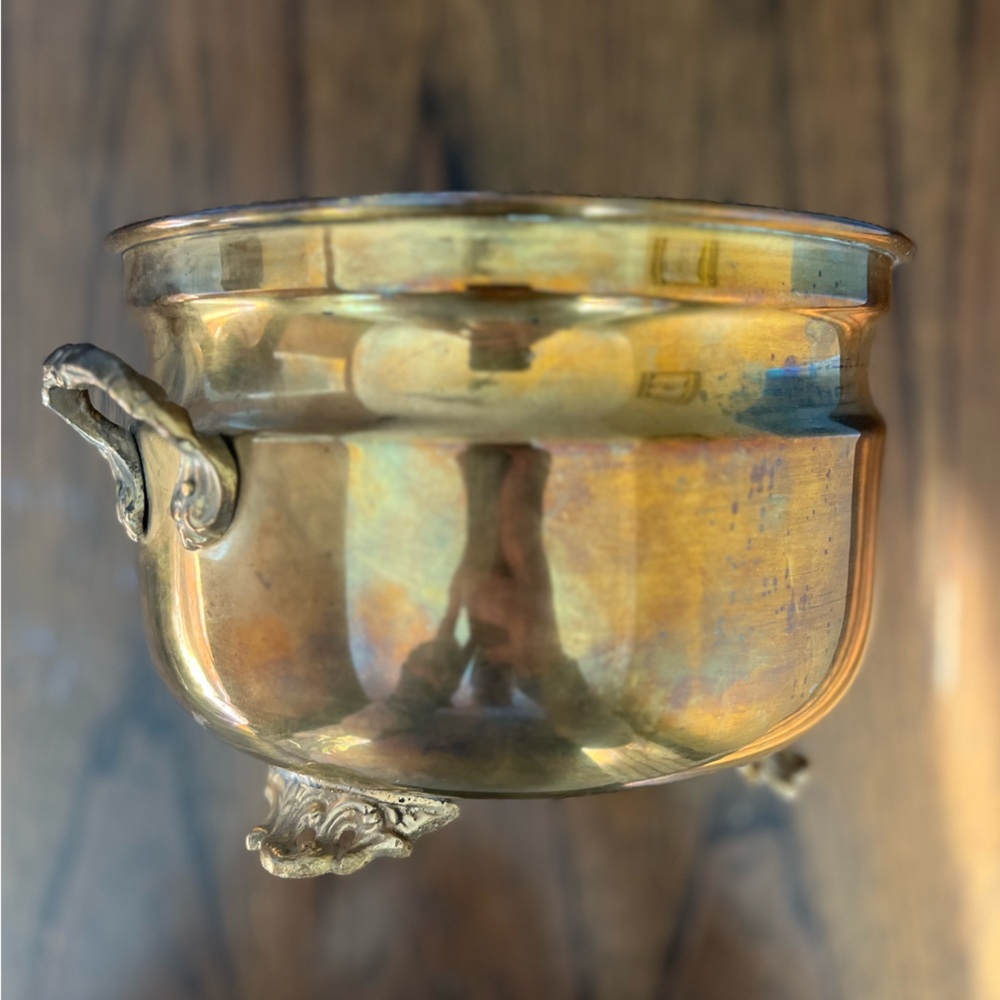 Vintage Brass Kettle Shape Footed Planter - Brass Cauldron